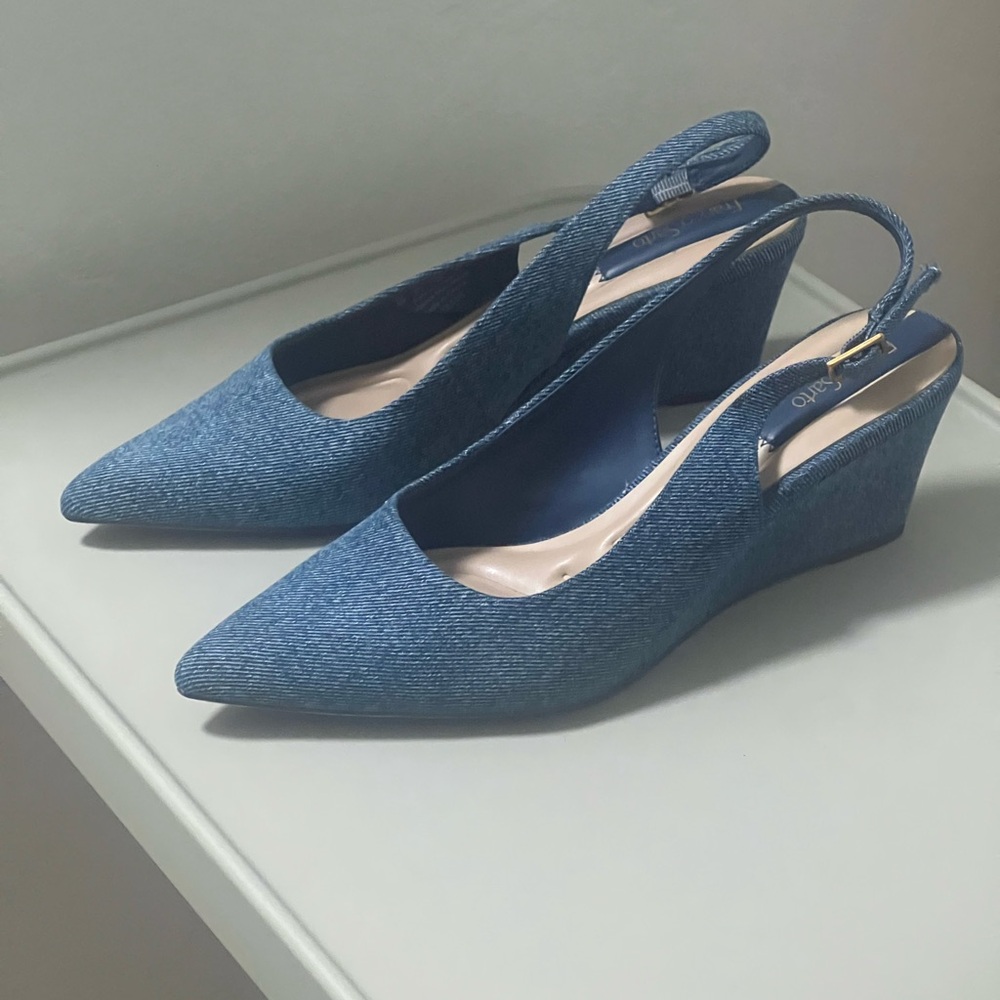 Franco Sarto Denim Blue Wedge Slingbacks